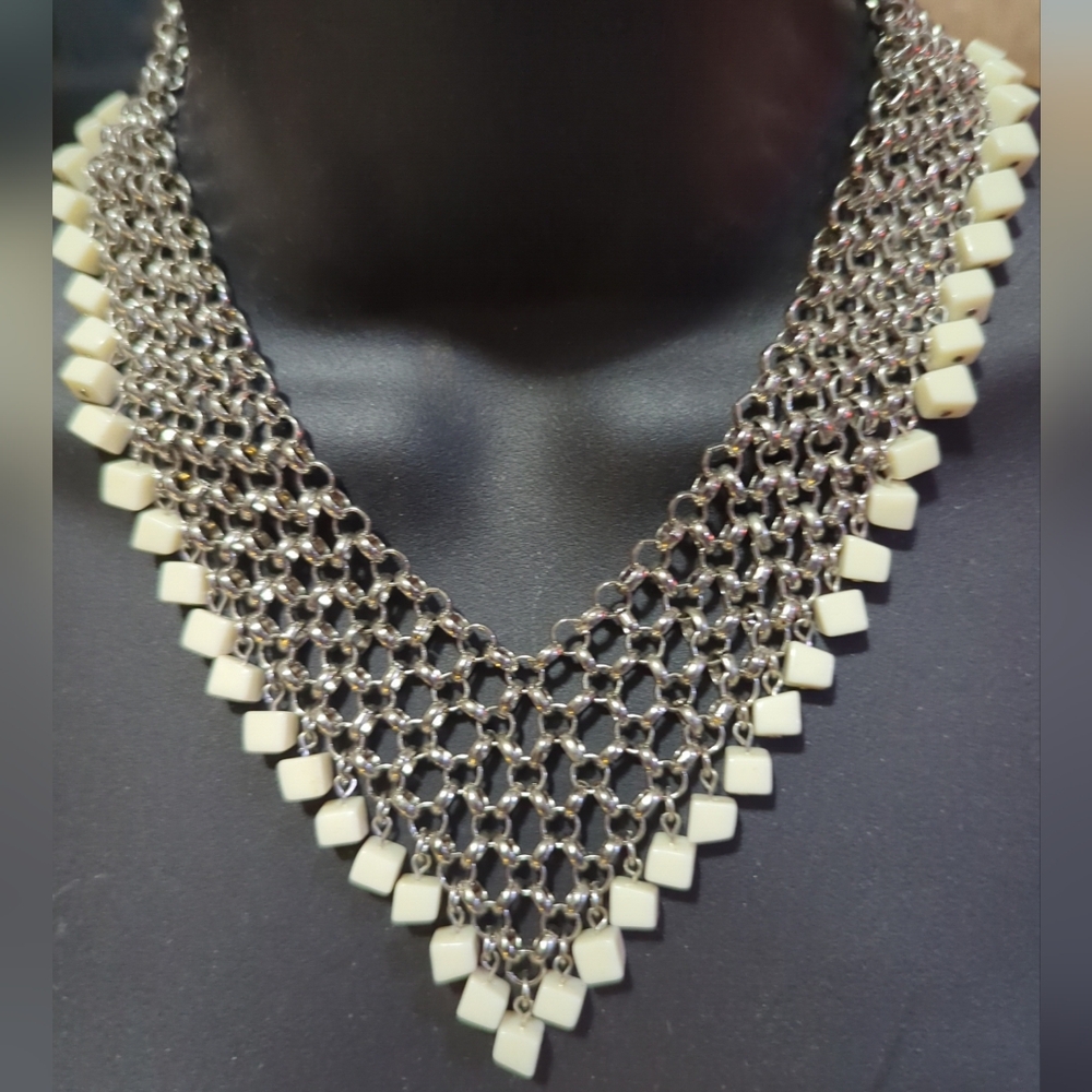 RJ Graziano Artist Designer Chainmaille & Crystal Bib Statement Necklace Signed